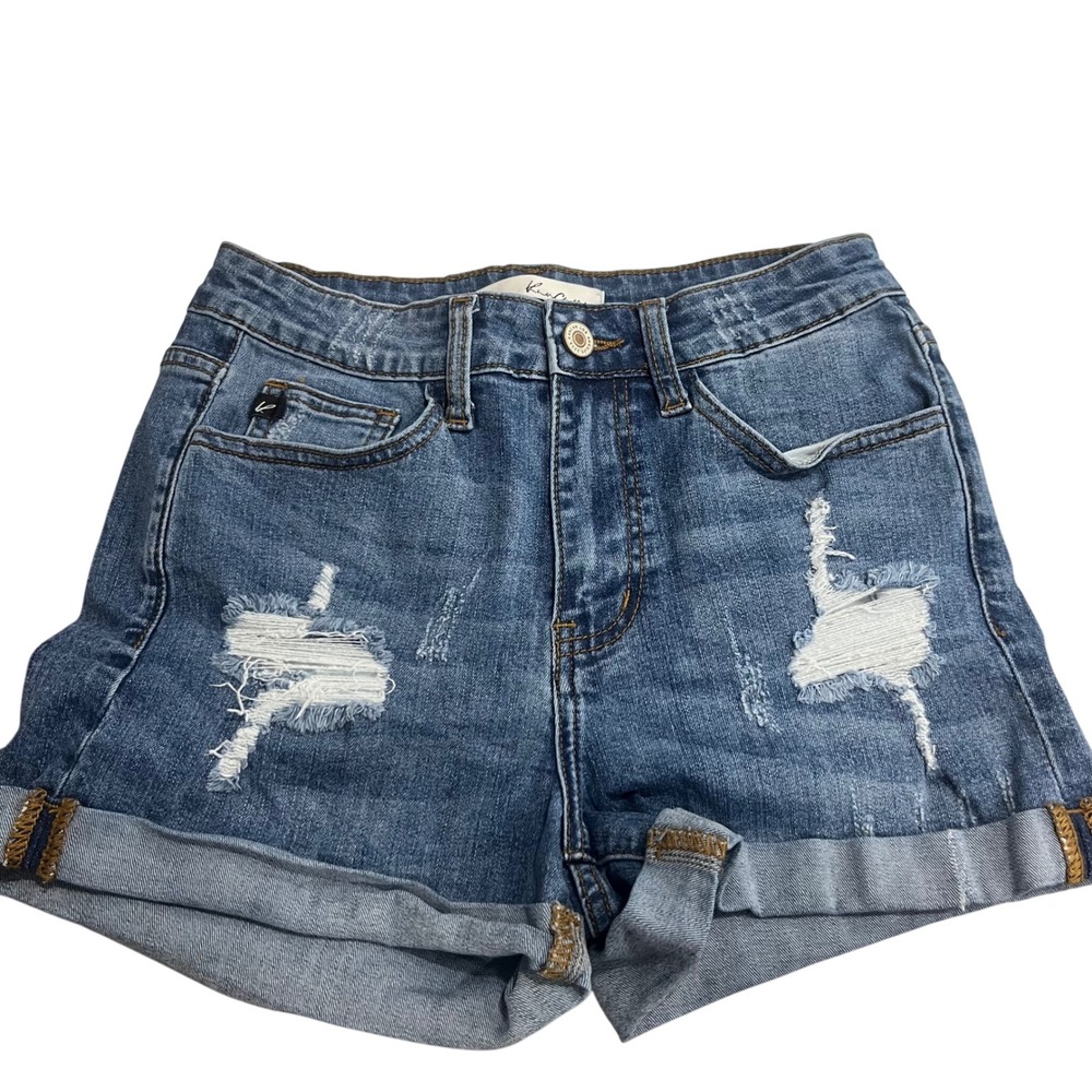 Kancan Denim Shorts Women 27 Medium Wash Distressed Cuffed Mid Rise Coachella